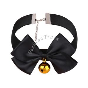 Gothic Bow Cosplay Kitten Choker with Cat Bell Choker Necklace Role Play Toy New