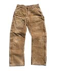 VTG Carhartt B194 Double Knee Dungaree Fit 32x32 Brown Faded Quilted  Liner