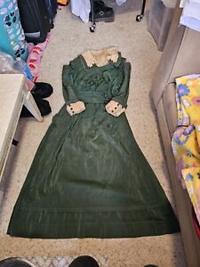 Rare 1900s, Edwardian Green Dress With Embroidery Flowers