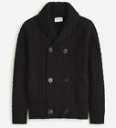 NWT J Crew 100% Wool Shawl Collar Irish Aran Fisherman Cardigan Sweater in Black