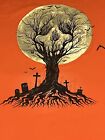 halloween shirt xl Scary Tree Graveyard Crosses Orange Spooky Horror