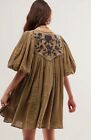 Free People Rosa Linda Floral Embroidered Babydoll Mini Dress Green S $148 NWOT