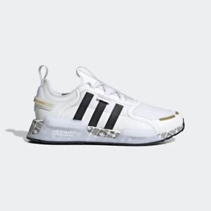 Size 11.5-Adidas NMD_R1 V3 Athletic Shoes-Cloud White/Core Black/Gold Metallic