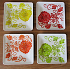 Laurie Gates Floral Melamine Plates Set 4 Embossed Green Yellow Red Orange 8.5