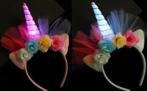 LED Light up Unicorn Headband Girls Party Decorative Floral Headpiece 4 pks