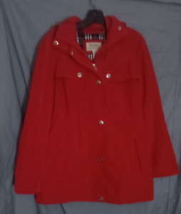 Fog By London Fog Trench Coat Women's Size Small Red Removable Hood Church