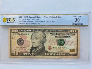 2013 $10 FRN with fancy serial number (Rotator-Repeater)