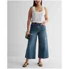 Express High Waisted Medium Wash Ripped Wide Leg Ankle Jeans Size 12R