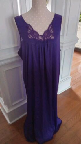 Vintage Vanity Fair Purple Satin Lace Embroidered Nightgown Womens XL USA 🇺🇸