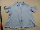 C.D Daniel Shirt Ladies 2X Blue Button Down Roll Tab Short Sleeve Stretch Comfor