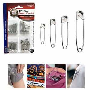 120ct Safety Pins Set Assorted Sizes Nickel Plated Steel Clothes Crafts Sewing