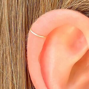Solid 14K Gold Cartilage Hoop, Tiny Gold Cartilage Earring, Dainty Helix Hoop Ea