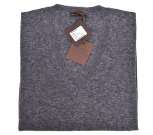 NEW $895 Stile Latino Attolini cashmere silk v-neck sweater EU 50 US 40 M gray
