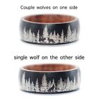 Mens Womens Black Couple Wolf Wood Wooden Ring For Men Stainless Steel Size 5-15