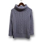 Aran Sweater Market Women's Turtleneck Heavy Cable Knit Sweater Purple XS 18x27