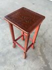 New Listing1950s Japanese Carved Wood Red Plant Stand Side Table Lacquer Top