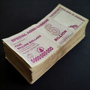 200 x 5 Billion Zimbabwe Dollars Special Agro Cheque 2008 Bundle 100 % Authentic