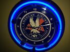 American Airlines OldLogo Pilot Airport Bar Neon Wall Clock Advertising Sign