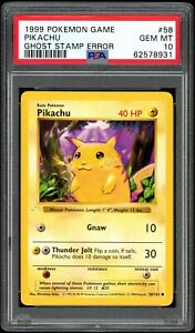1999 Pokemon PIKACHU Base Set Shadowless GHOST STAMP ERROR Card- PSA 10 GEM MINT