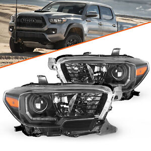 For 2016-2022 Toyota Tacoma w/ LED DRL Black Headlights Amber Corner Lamps Pair (For: 2019 Limited)
