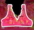 Victoria Secret Pink Lace Plunge Bralette Floral Neon Multicolor Multiway Bra M