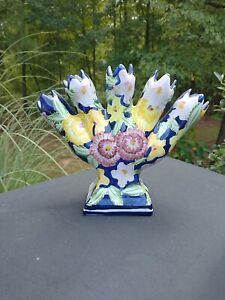 Hand Painted Ceramic 5 Finger Flower Vase Jay Wilfred Andrea by Sadek - Portugal