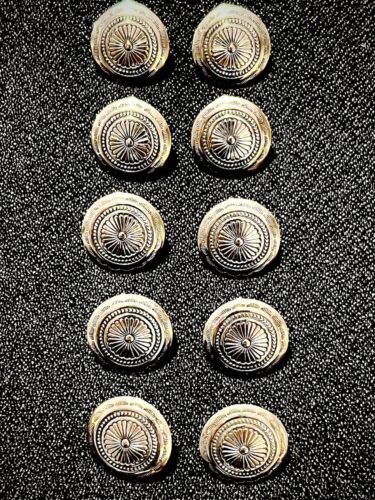 Vintage Lot (10) Concho Native American Hand Tooled Silver Buttons