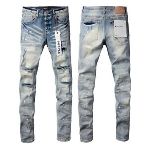 New 2024 Purple Brand Jeans High Street Blue distressed Fashion trend 9003 pants