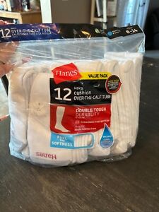 New Hanes Men's Double Tough Durability Over-The-Calf Tube Socks, 12-Pack, White
