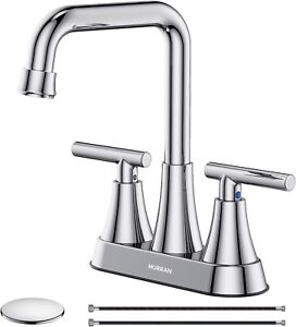 Bathroom Sink Faucet, Hurran 4 inch Chrome Bathroom Faucets for Sink 3 Hole NEW
