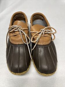 LL Bean Women's Brown Rubber/Tan Leather Low Top Duck Boots Size 8M