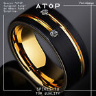 8mm Black Plated Metal Tungsten Ring Gold Grooved Line ATOP Men Wedding Band
