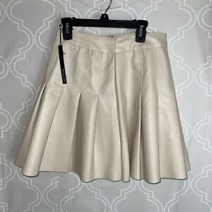 NEW WITH TAGS Pleated Cream Love TreeFAUX Leather Pleated Mini Goth Skirt Small