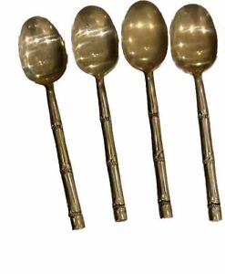 Vintage Thailand “Golden Bamboo” Spoon Set 4 Bronzed Nickel Gold Tone Silverware