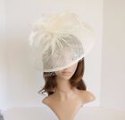 Jumbo Church Derby Wedding Feather floral Sinamay Fascinator Ivory 511