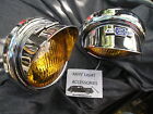 NEW PAIR SMALL VINTAGE STYLE AMBER COLOR FOG LIGHTS WITH B/T VISORS 6-VOLTS ! (For: 1953 Chevrolet)