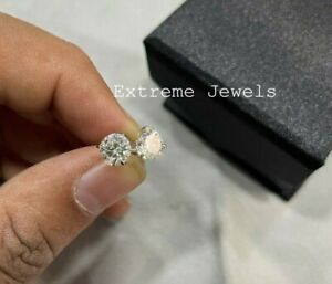 Certified 4.00 Ct. Round Cut 3 Prong Treated Natural Diamond Stud in 925 Silver