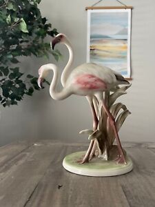 12” Pair of Flamingos Porcelain Figurine Keramos Wien Vienna Austria - Preowned