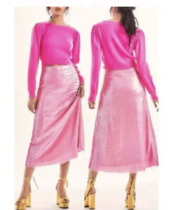 NWT LoveShackFancy Sequin Cadena Midi Skirt Dusty Petal Pink Daze Womens Size 14