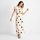 Women's One Shoulder Polka Dot Cut Out Midi Dress - Project Glory Cream 0