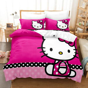Duvet Cover Pillowcase Cartoon Hello Kitty Twin Queen Bedding Set Quilt Cover