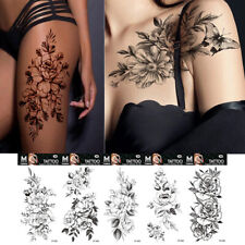 Waterproof Black Flower Temporary Tattoos Sticker Sketch Rose Water Transfer Art