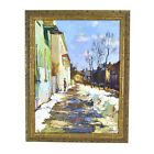 New ListingUkrainian Oil Painting “Spring Walk” Woman walking Dog signed Romanchuk 2006