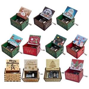 Retro Wooden Music Box Antique Hand Crank Engraved Toys for Kids Birthday Gift