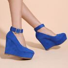 Hot Womens Ankle Strap Platform Wedge High Heels Round Toe Pumps Party Shoes