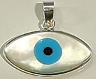 Evil Eye Pendant White Mother of Pearl Blue Eye 925 Sterling Silver New # 9 LG