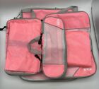 Set of 6 Pink Grey Travel Compression Packing Cubes Space Storage Luggage