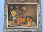 Antique paintings oil still life fruits vegetables flowers. Framed painting