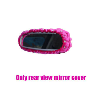 Car Plush Diamond Interior Rearview Mirror Cover Decor Accessories For Women