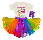 Bluey Bingo Dress --With NAME-- 4 fourth 4th Birthday Tutu Outfit Rainbow